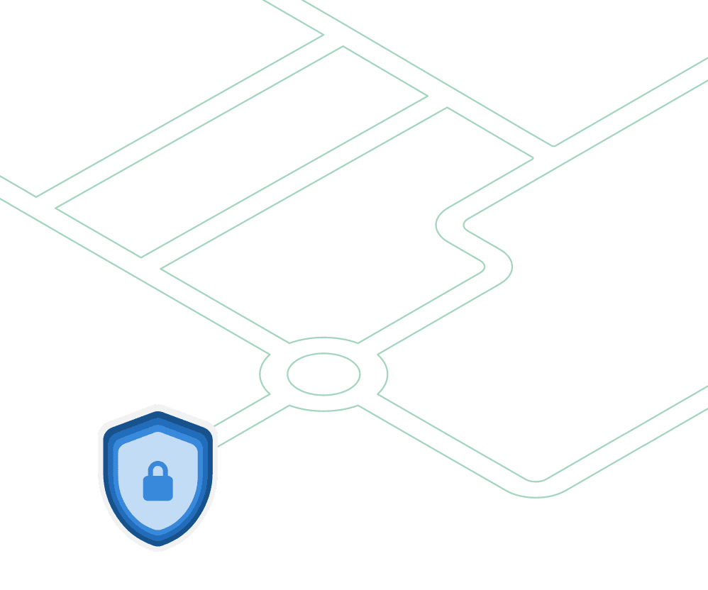 Illustration of a new development area with tapio security symbol at the end of the street"