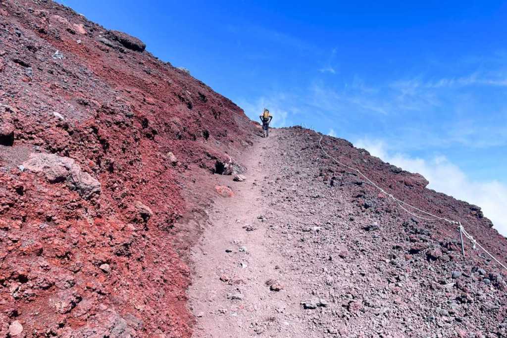 Red rock trail on Mount Fuji