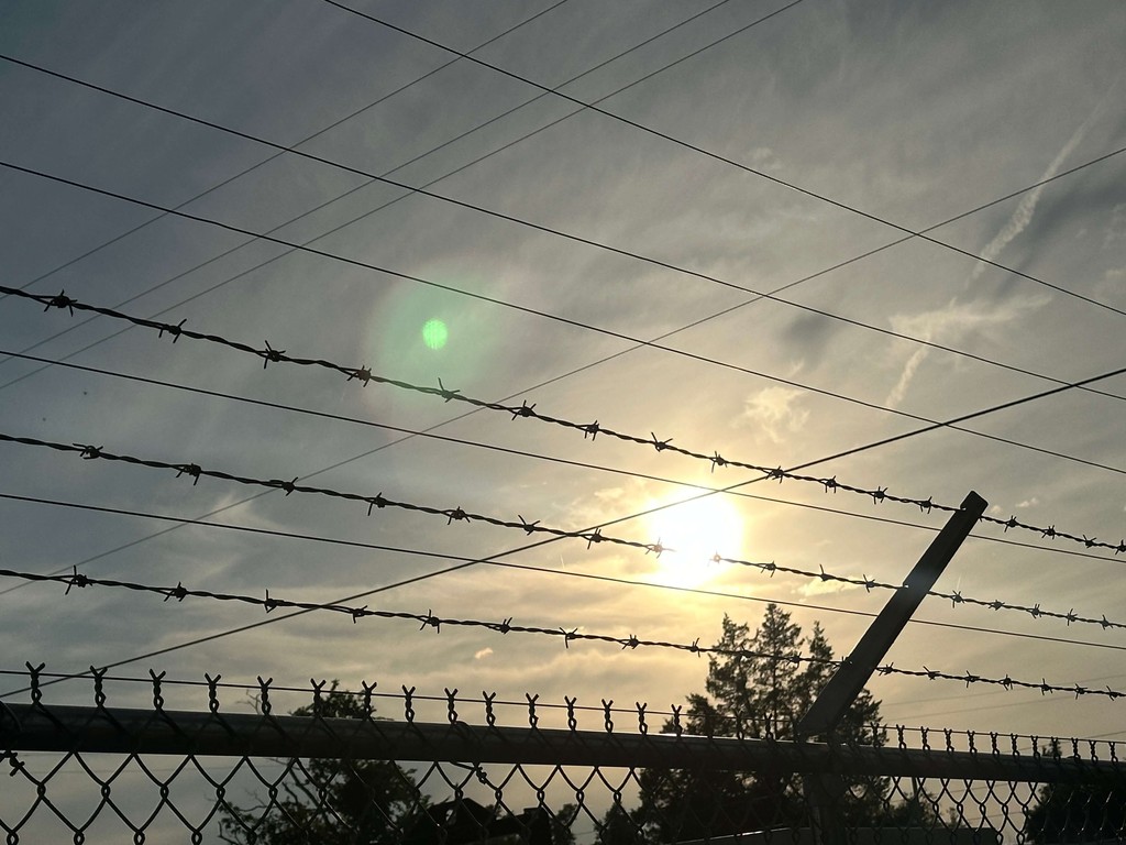 This picture shows a close up of a security fence with razor wire or barbed wire at the top that we can install around properties.  We also run security fencing from our welding and fabrication shop in Henderson, Texas.