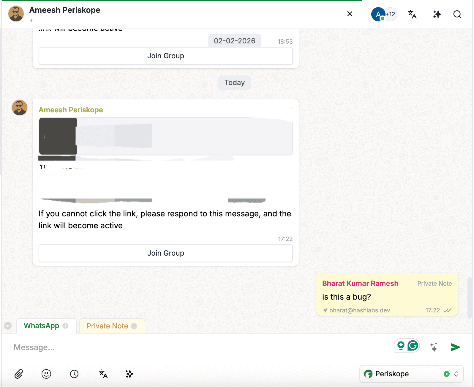 Envie notas privadas para os membros da equipe