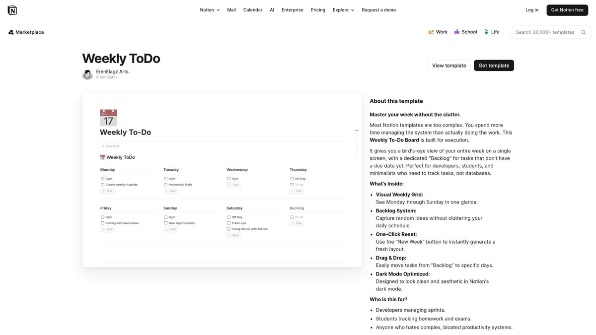 7 Best Week Planner Notion Template Picks for 2026 - Weekly ToDo – ErenElagz Arts.