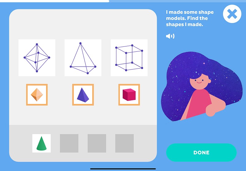 3D shapes: match solid shapes to their wireframe models