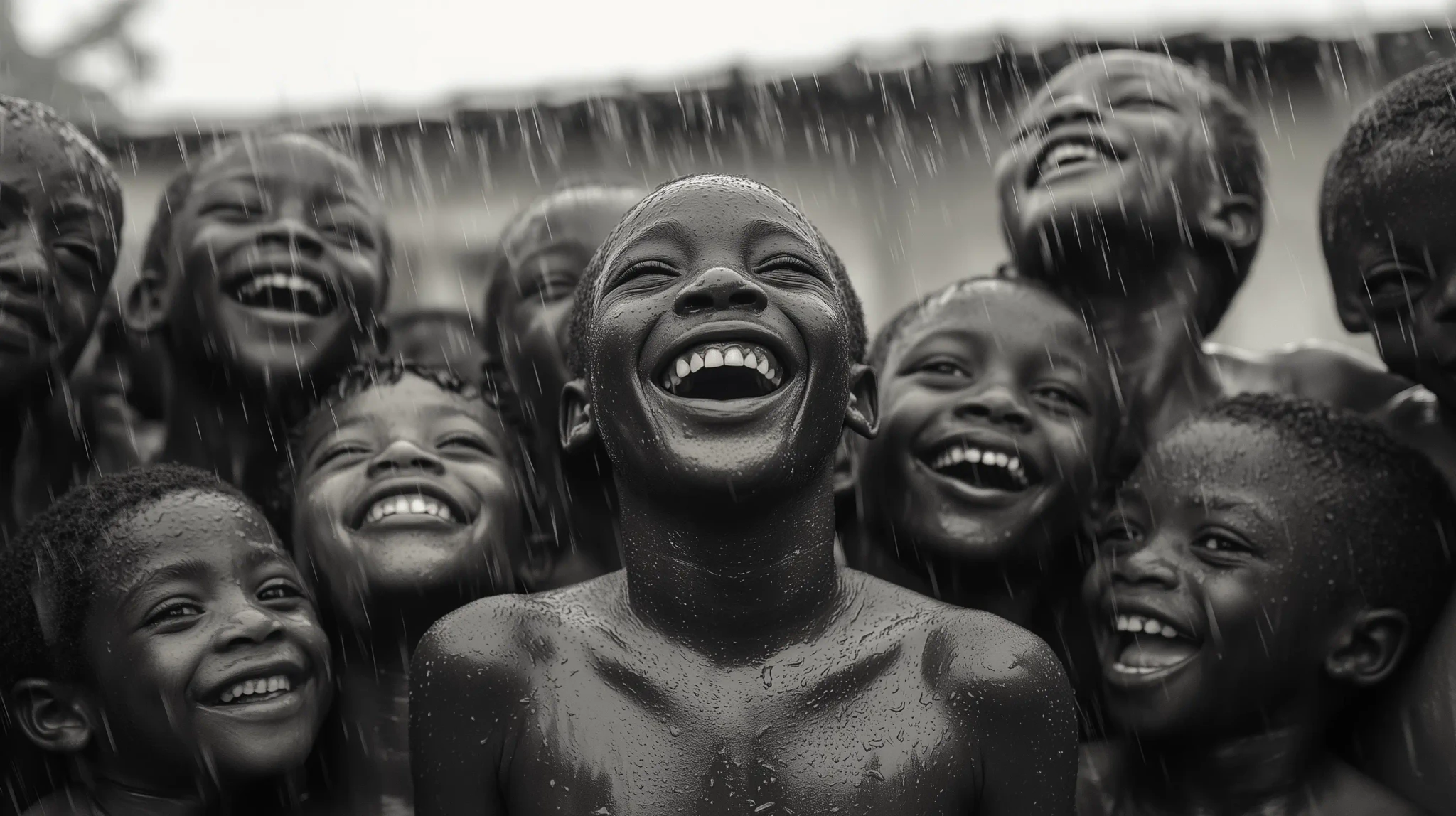 Image of group of children enjoying the fresh water rain