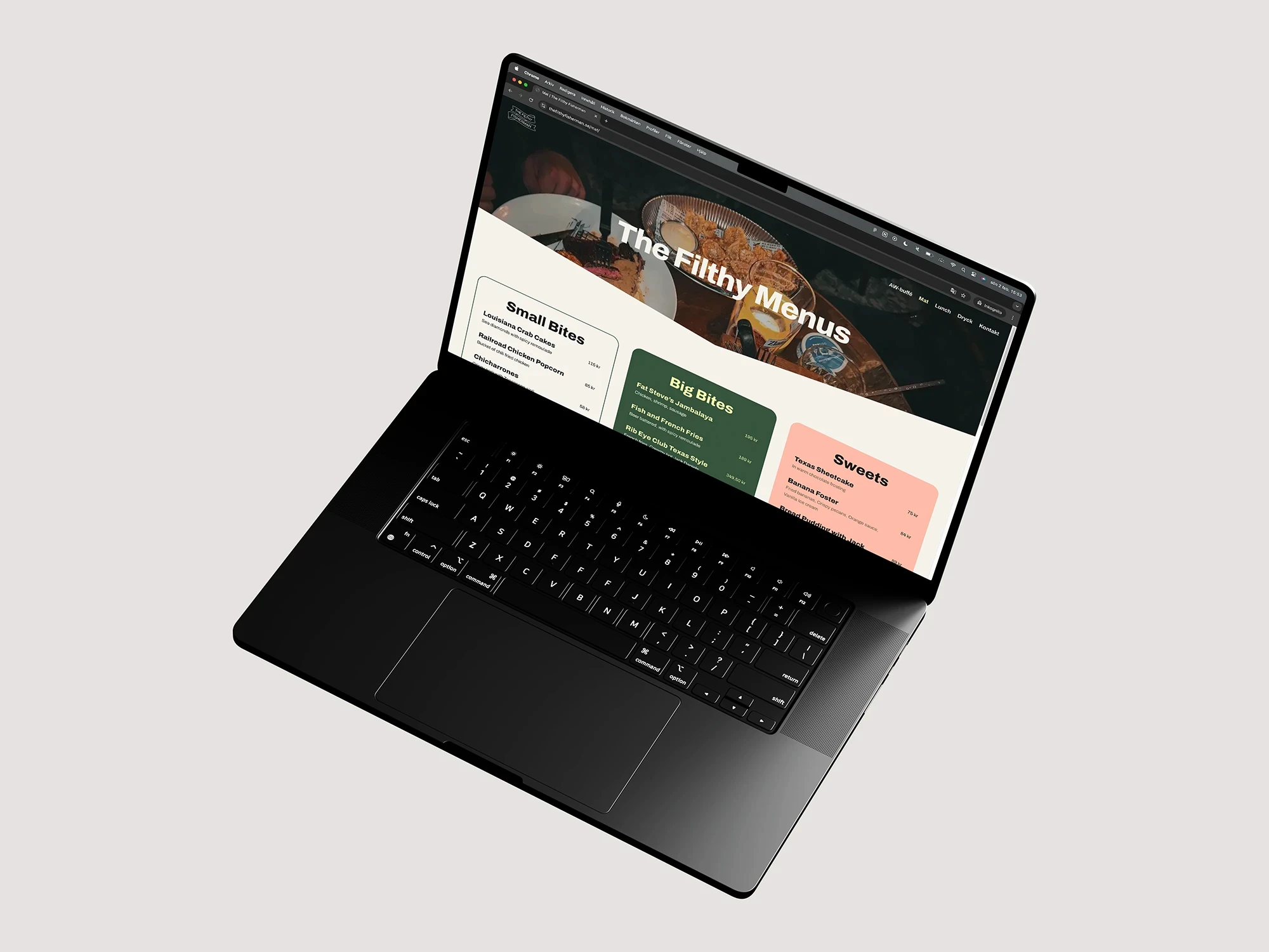 En dator som visar The Filthy Fishermans hemsida