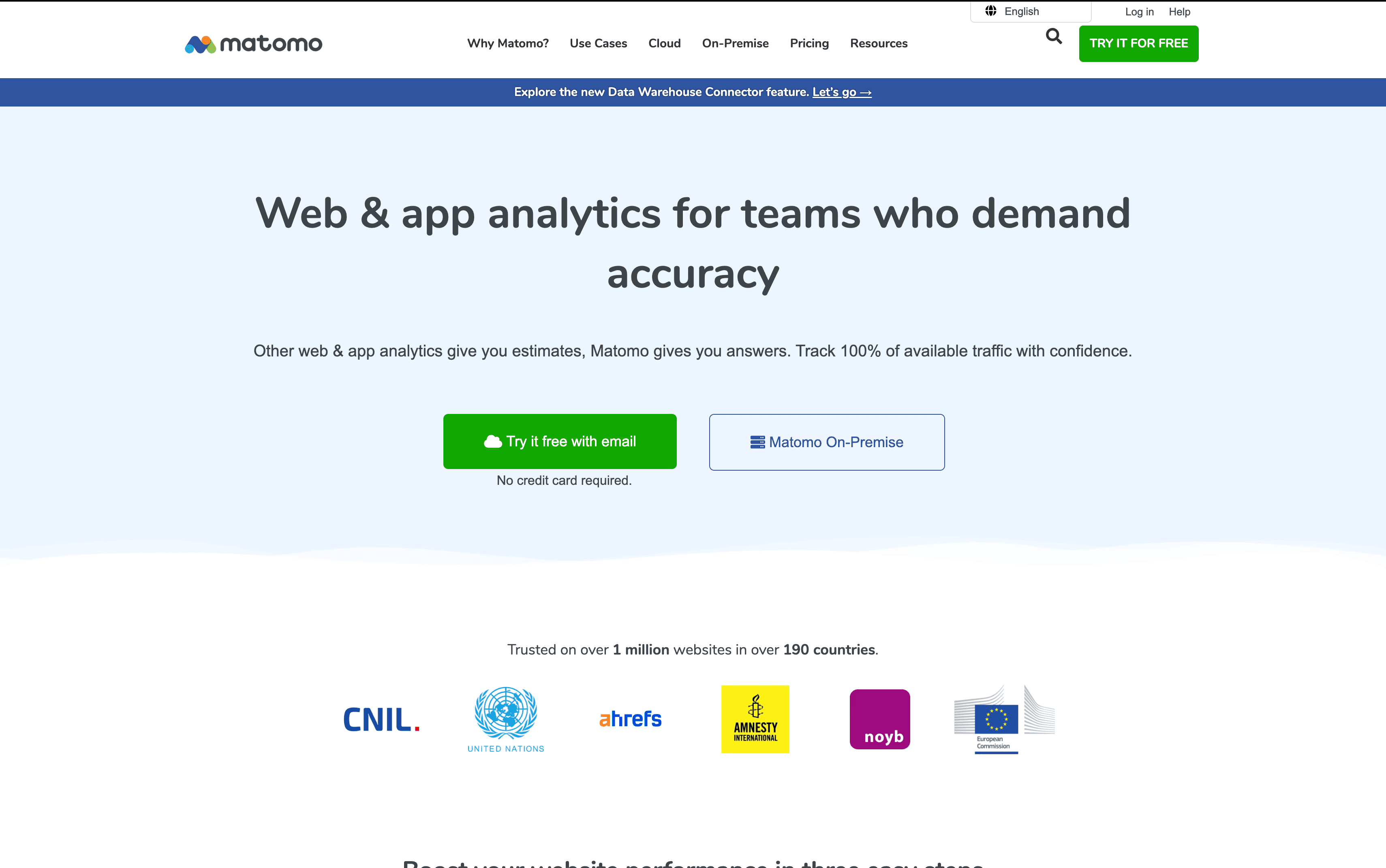 Matomo homepage privacy-focused web analytics dashboard