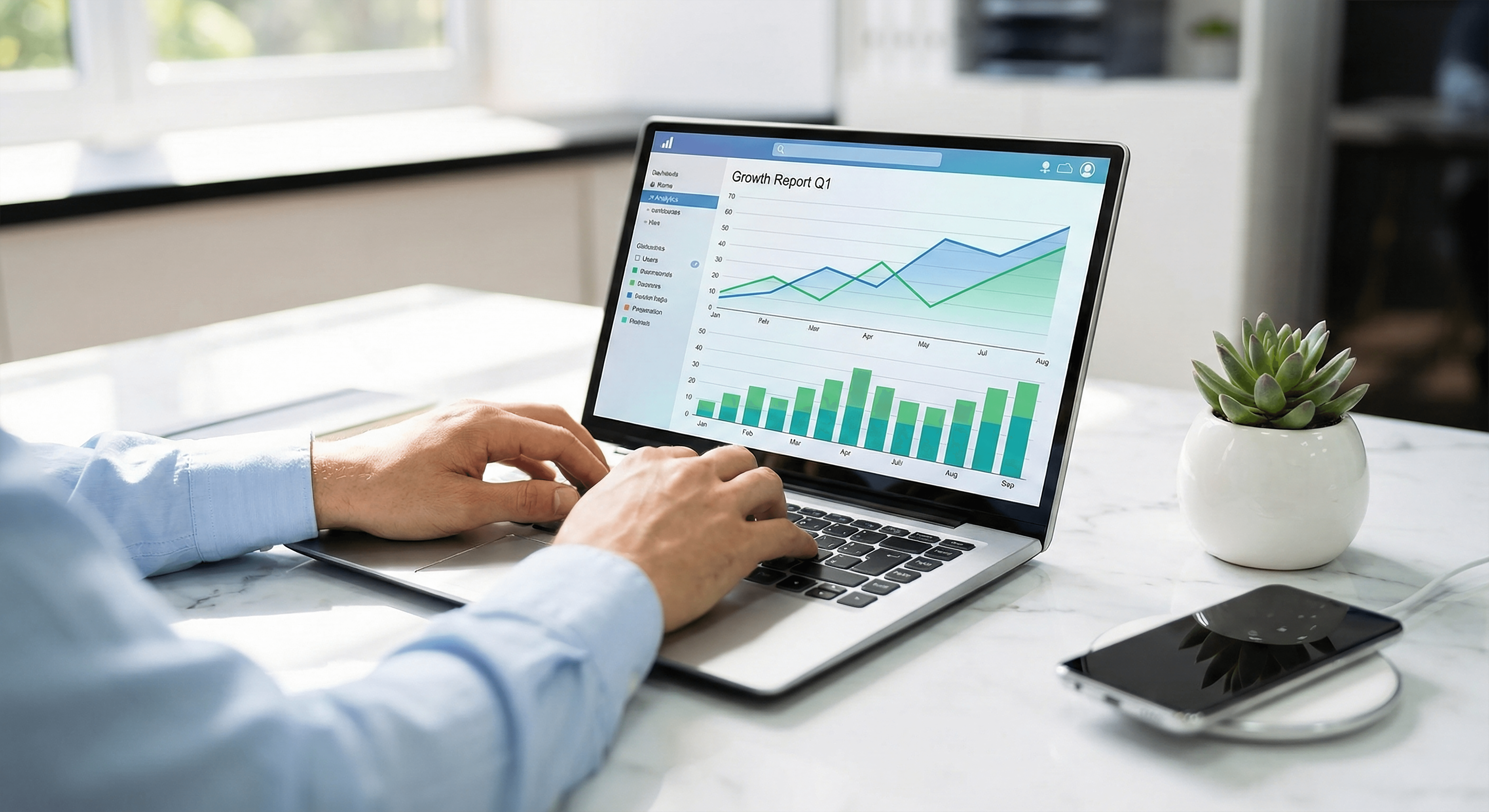 A laptop displaying growth analytics resulting from successful marketing ideas for law firms.png