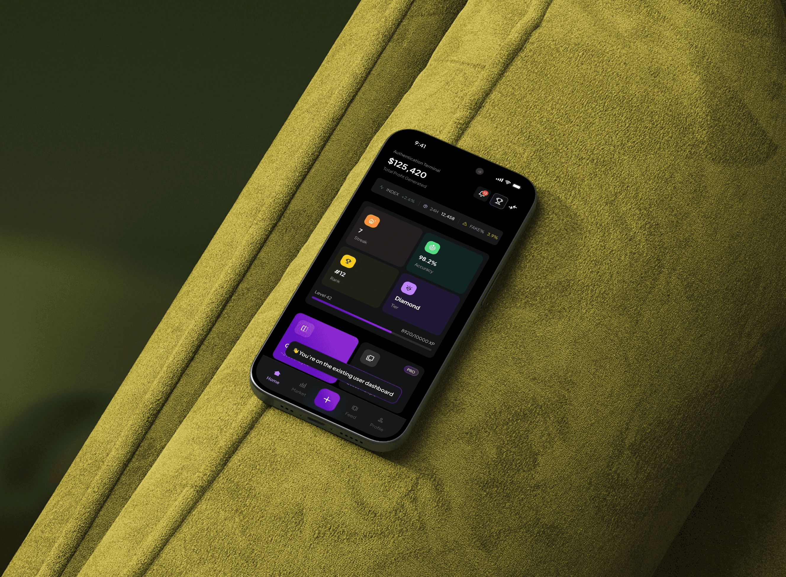 A web browser displaying a landing page analytics website with a purple background