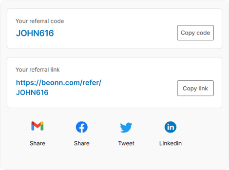 Referral screen shot from Beonn app