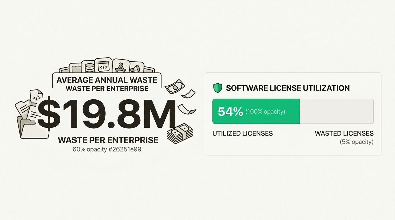 Visualize the staggering financial impact of unused software licenses, highlighting the millions wasted annually due to low utilization rates.