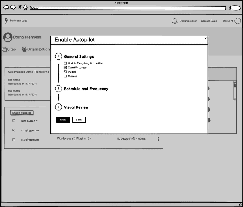 Autopilot setup wireframe