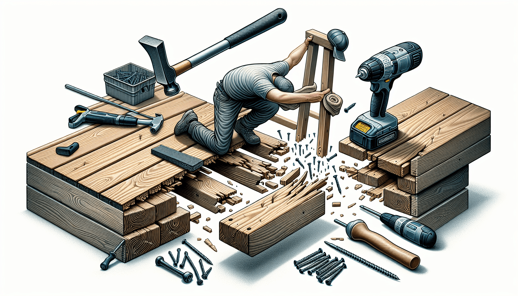 Illustration of board replacement on a deck