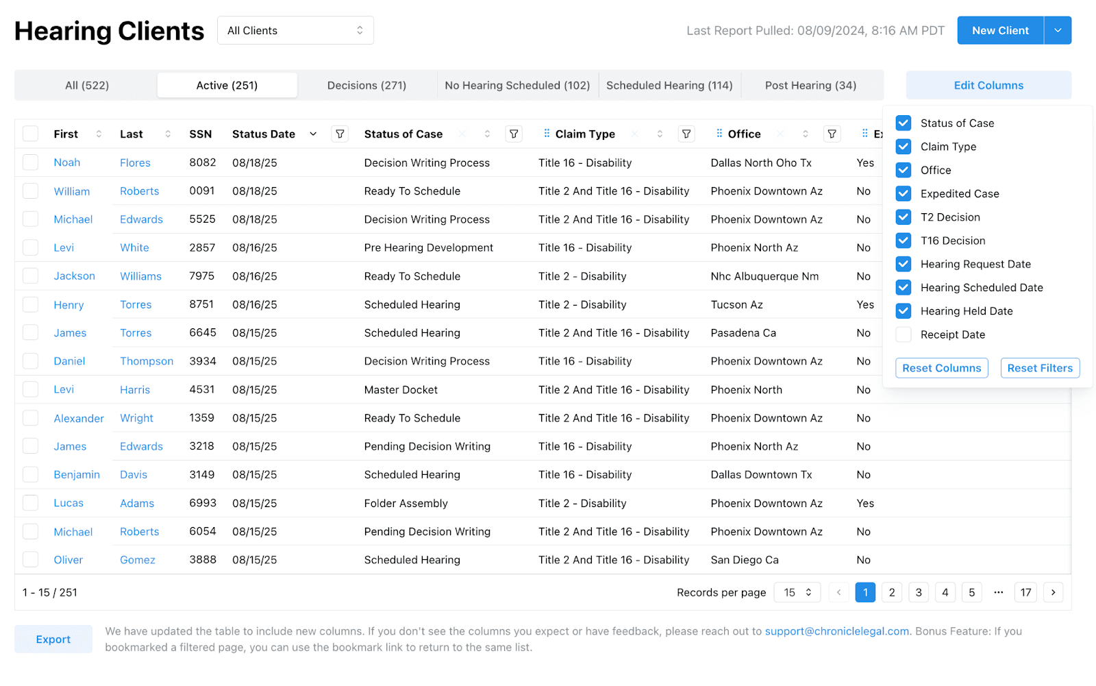 custom client list views in Chronicle
