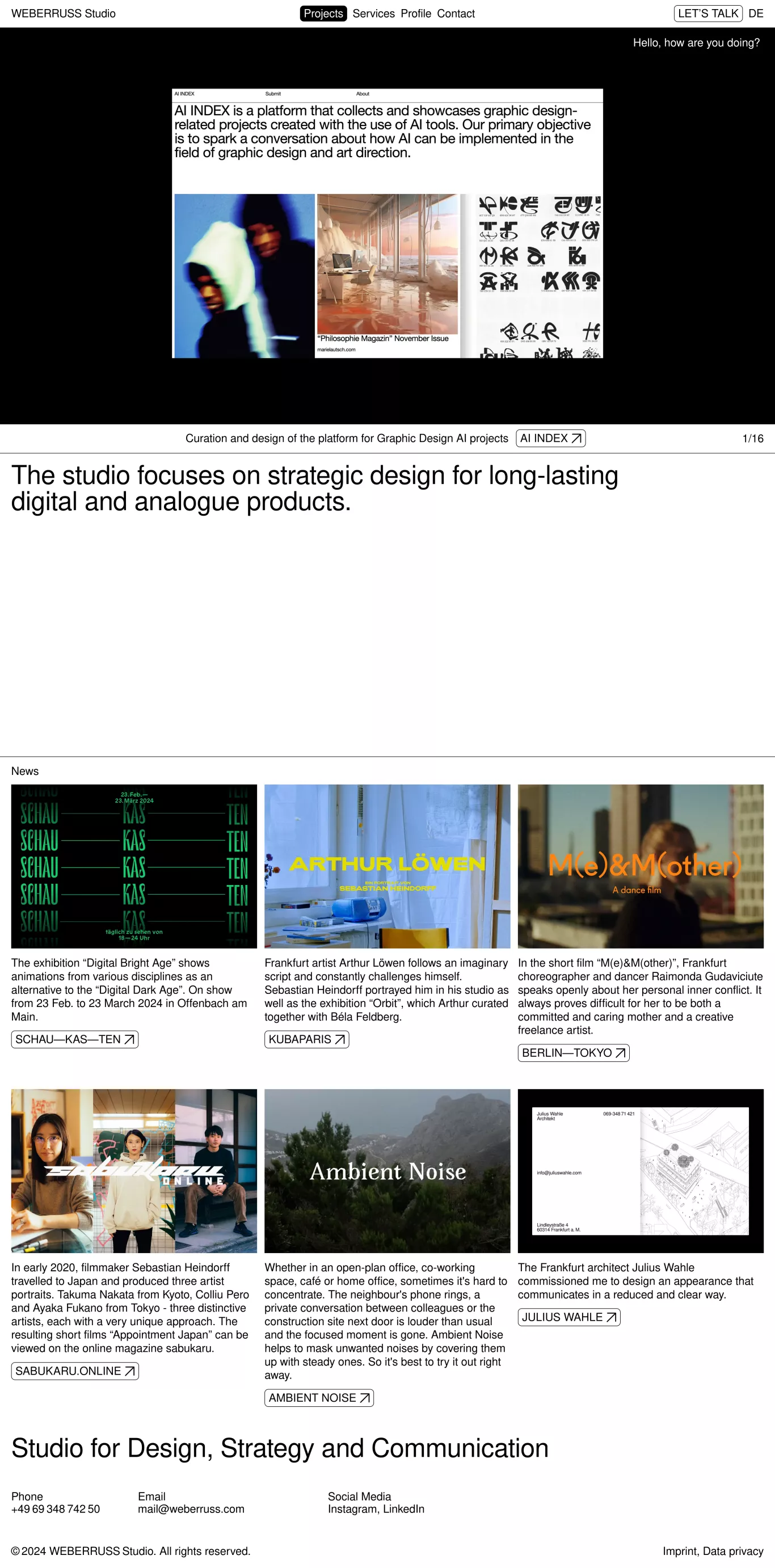 Studio for Design, Strategy and Communic portfolio page screenshot showcasing Design and Tech design
