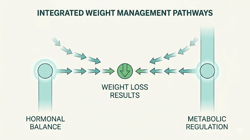 How HRT and GLP-1 work together for weight loss diagram