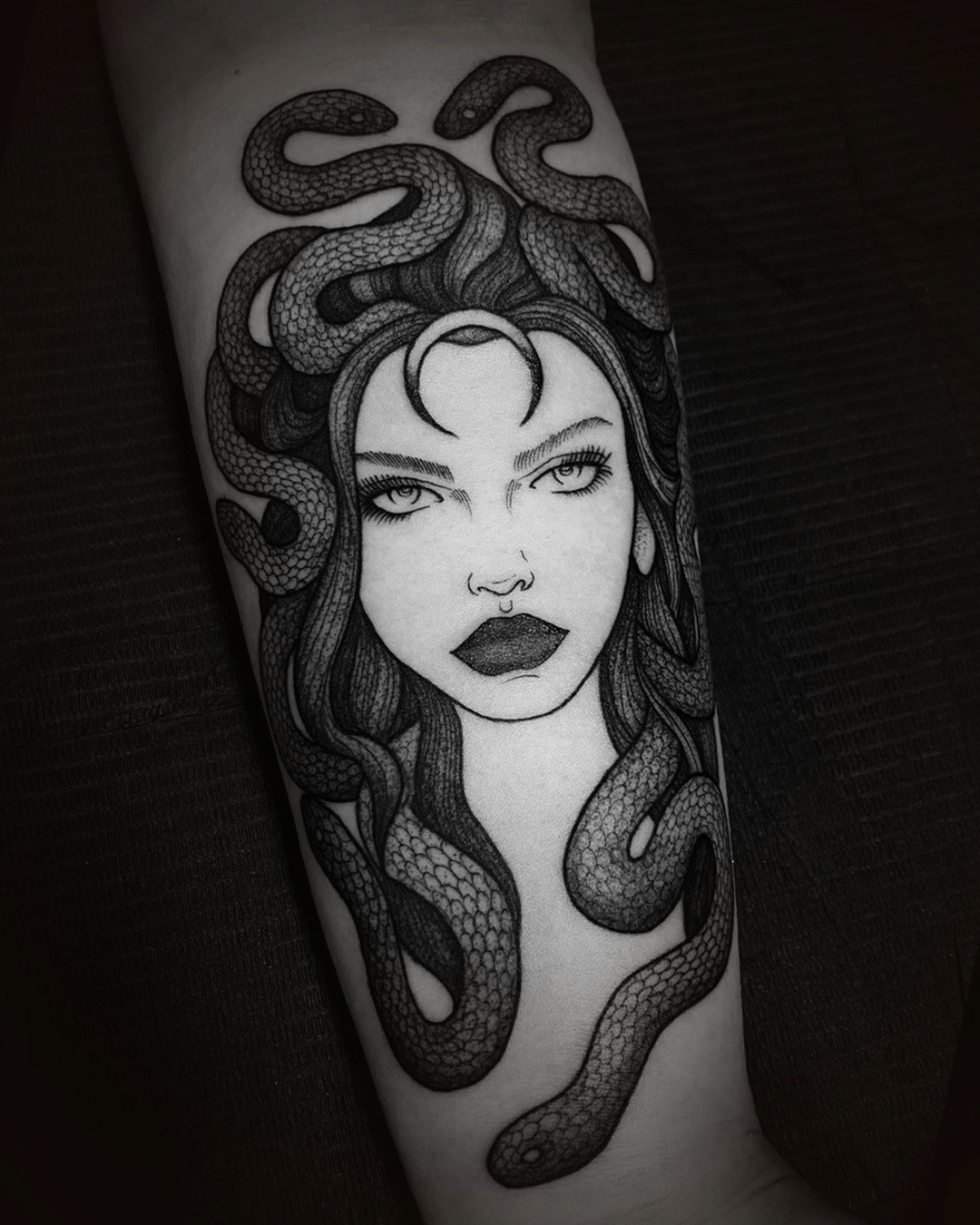 medusa black and gray tattoo by Samantha Brodek