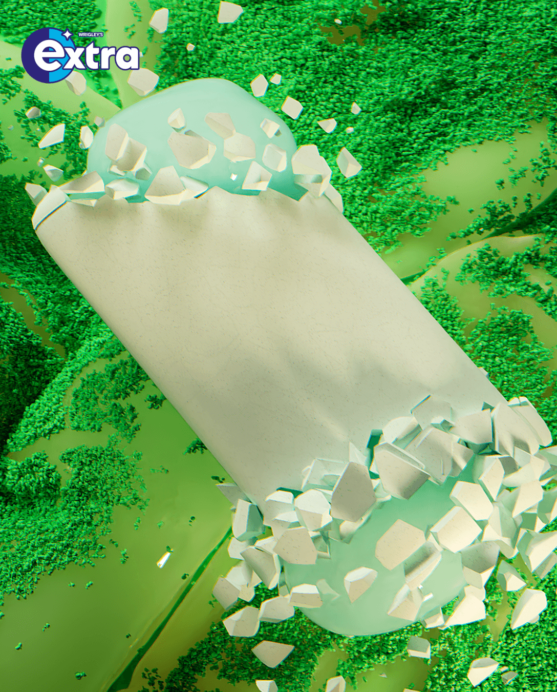 Woman with dark bob wearing transparent-frame sunglasses in focus, flanked by two heavily blurred figures on either side