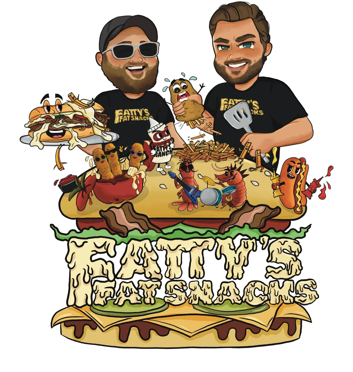 The Logo for Fatty's Fat Snacks, including their signature dishes and owners