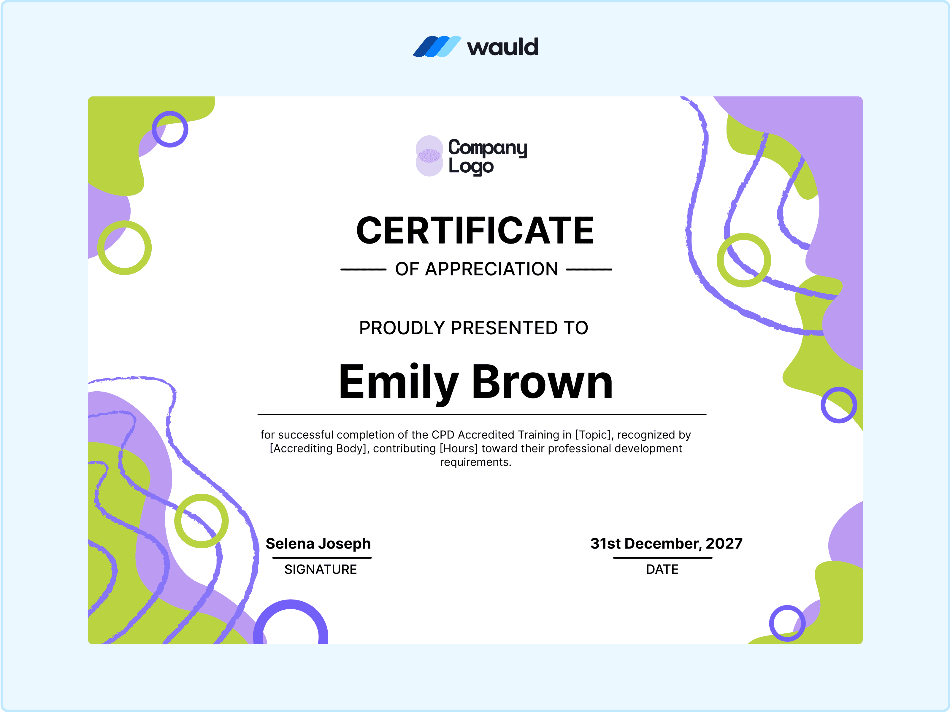 Wauld - Contemporary purple and green certificate template