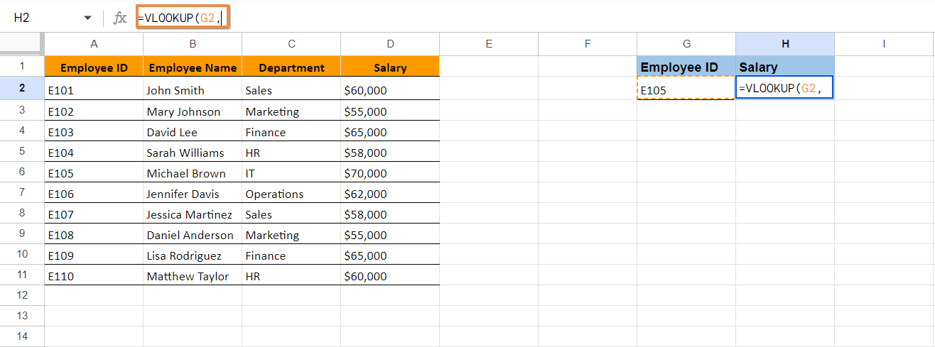 Enter the VLOOKUP Formula