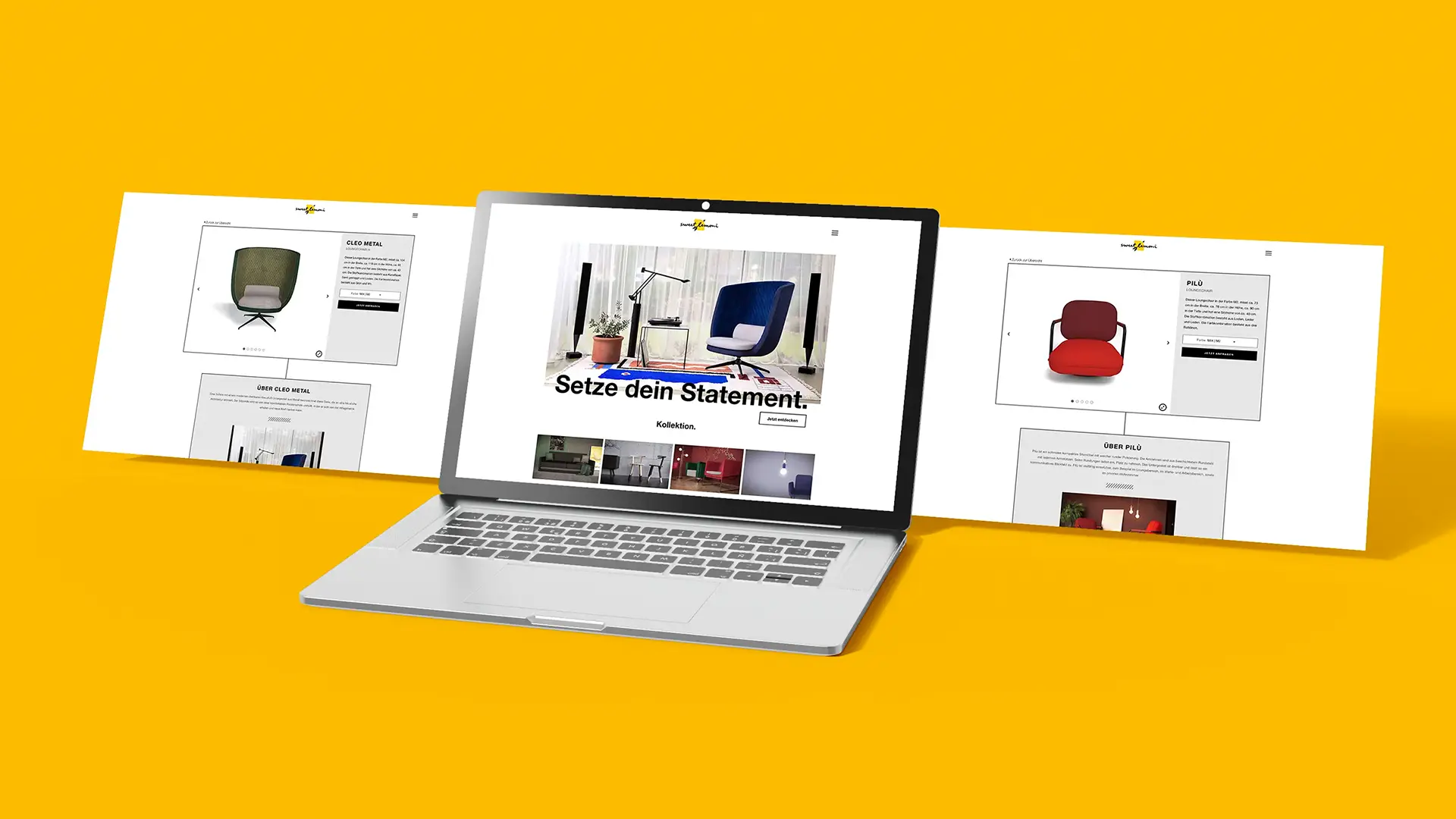 Macbook-Mockup mit verschiedenen Seiten aus dem Sweet-Lemoni-Webshop