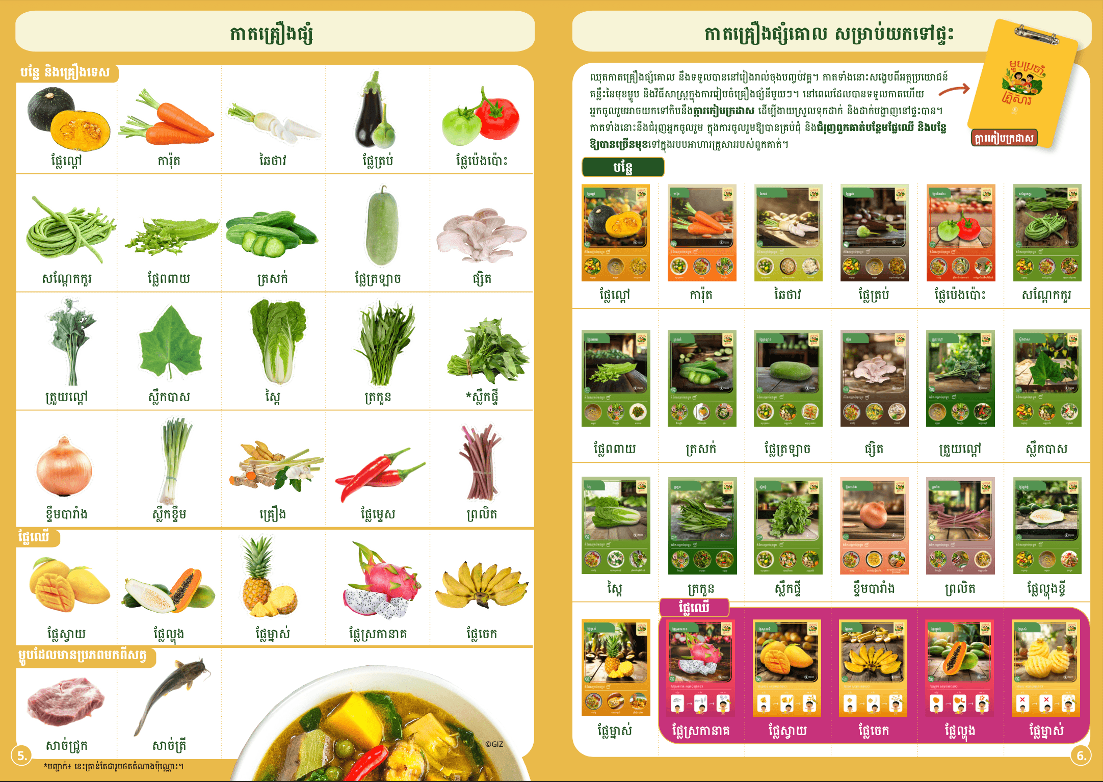 Implementation guide showing vegetable cards