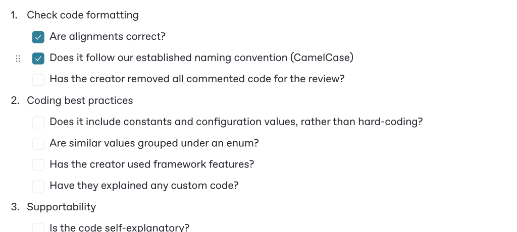 A screenshot of a standard operating procedure example for a code review process