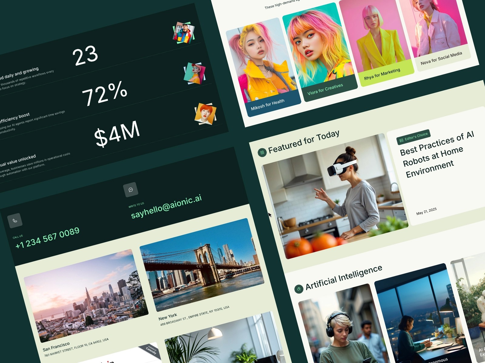 Multiple dashboard sections with statistics, courses, and tech features displayed.