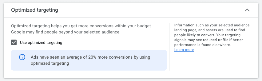 How to turn off optimized targeting for YouTube ads