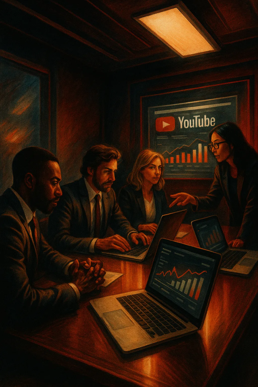 Team strategizing at RockN' Socials, a digital marketing agency meeting.