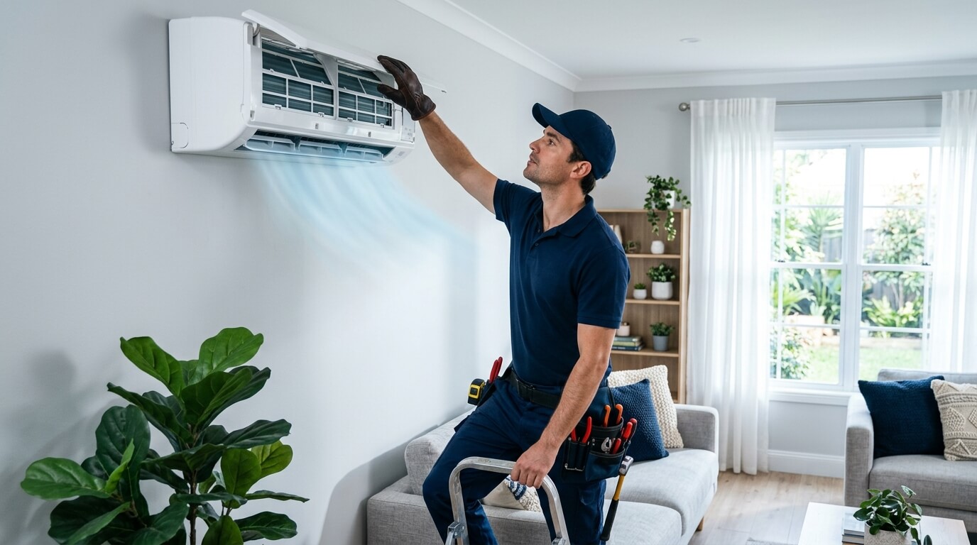 HVAC Tech Standing to Inspect AC
