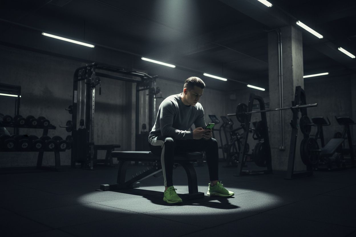 Person using a workout app at the gym