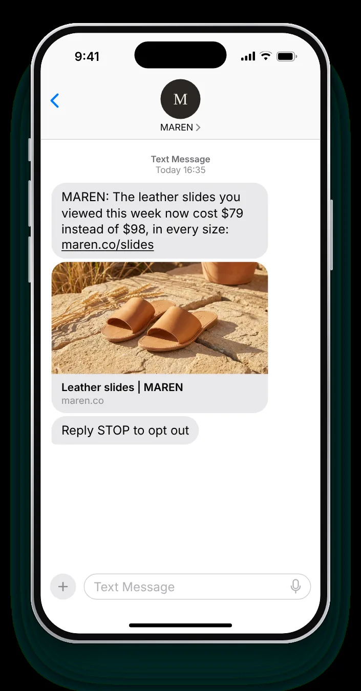 Slides they viewed, now cheaper price drop text on an iPhone