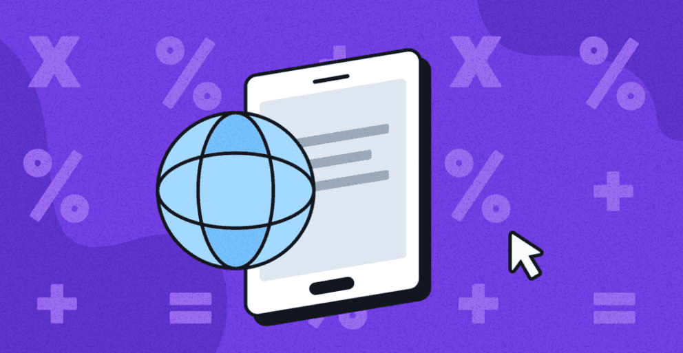 mobile phone with globe in front of it doing calculations