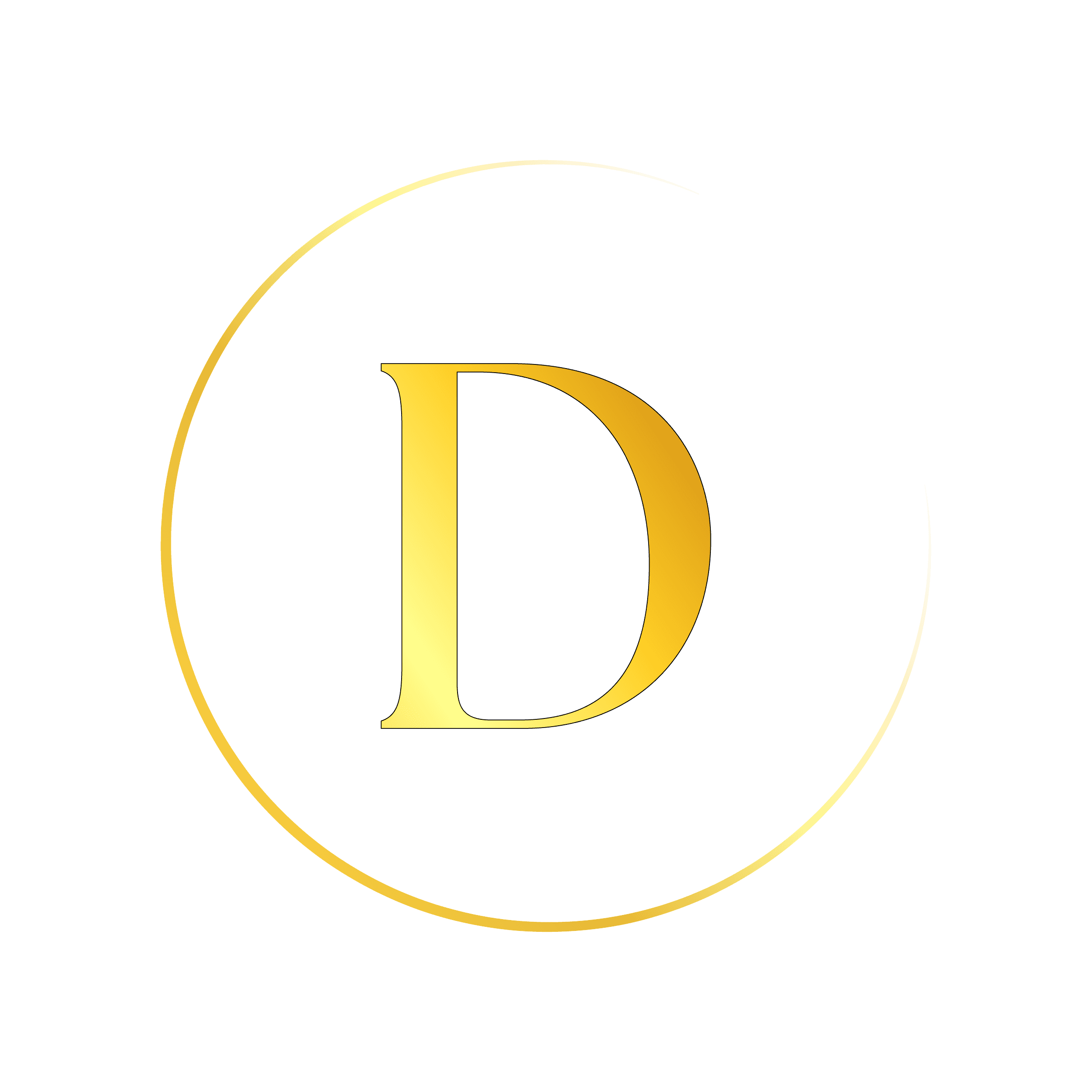 Gold D logo in graident faded semi circle 