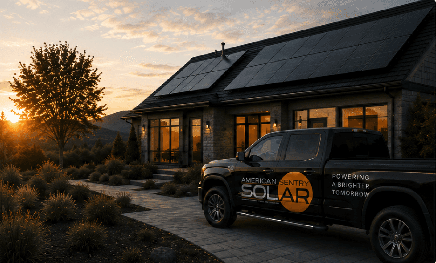 American Sentry Solar branded vehicle at a solar-equipped home