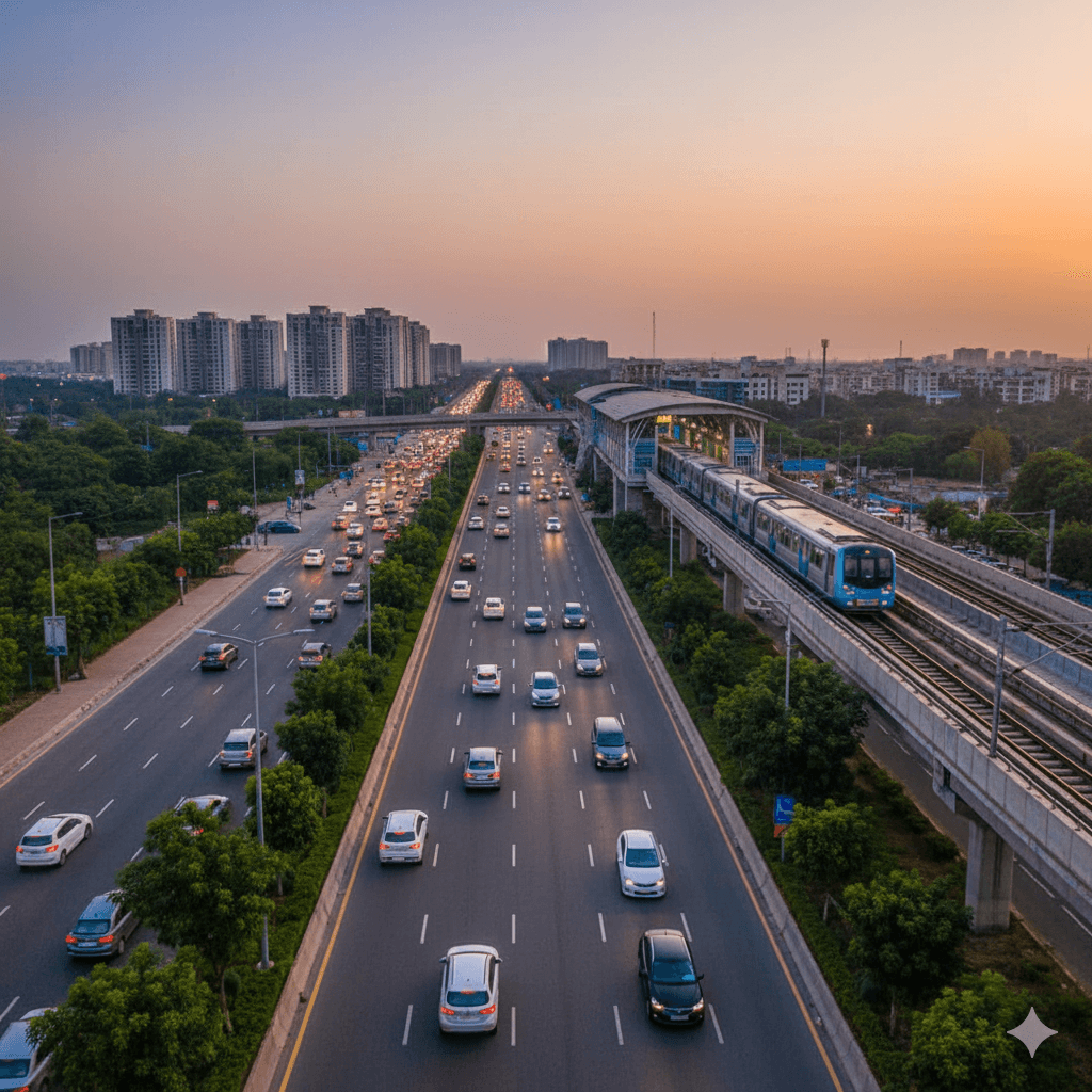 M3M The Address Noida: Aerial view of Expressway and Metro connectivity