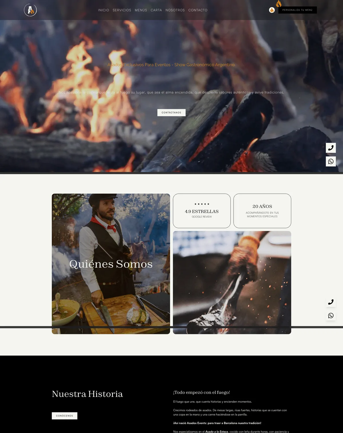 Argentine grill catering website for events, full-page design