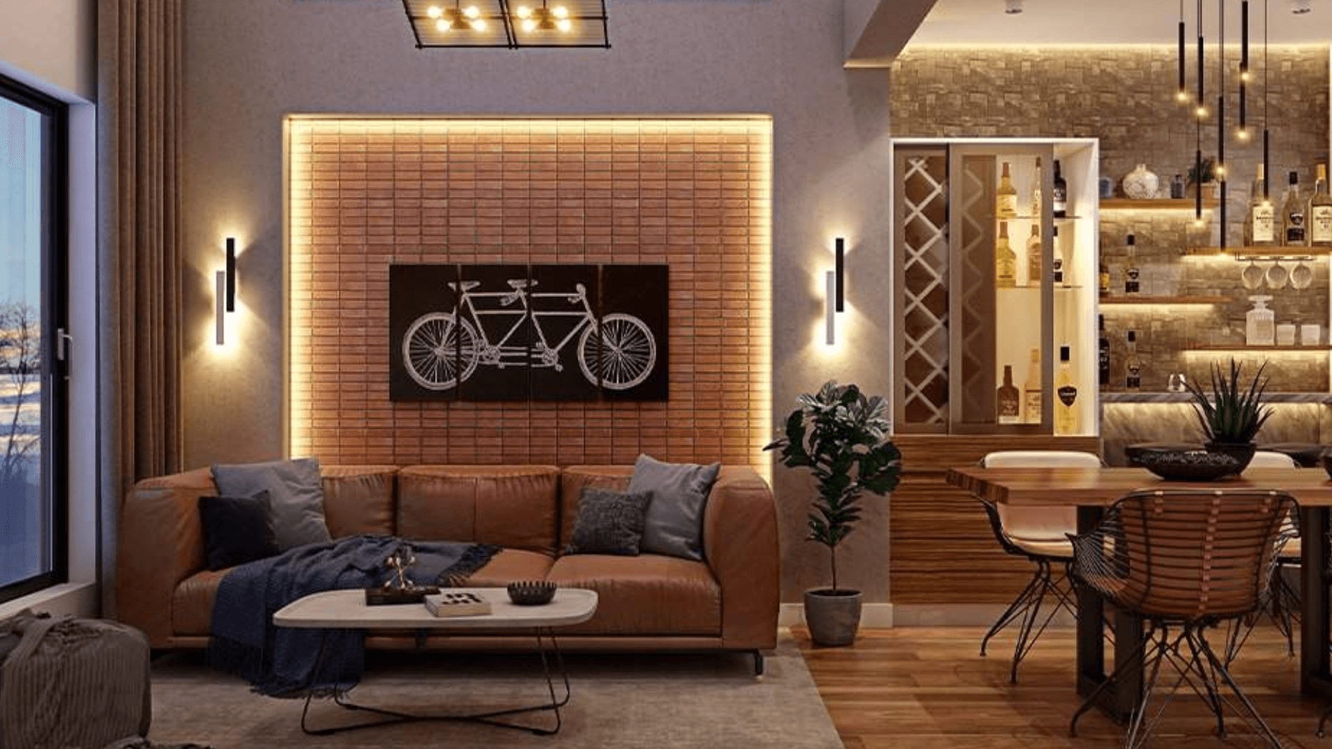 Rustic Drawing Room With Exposed Brick