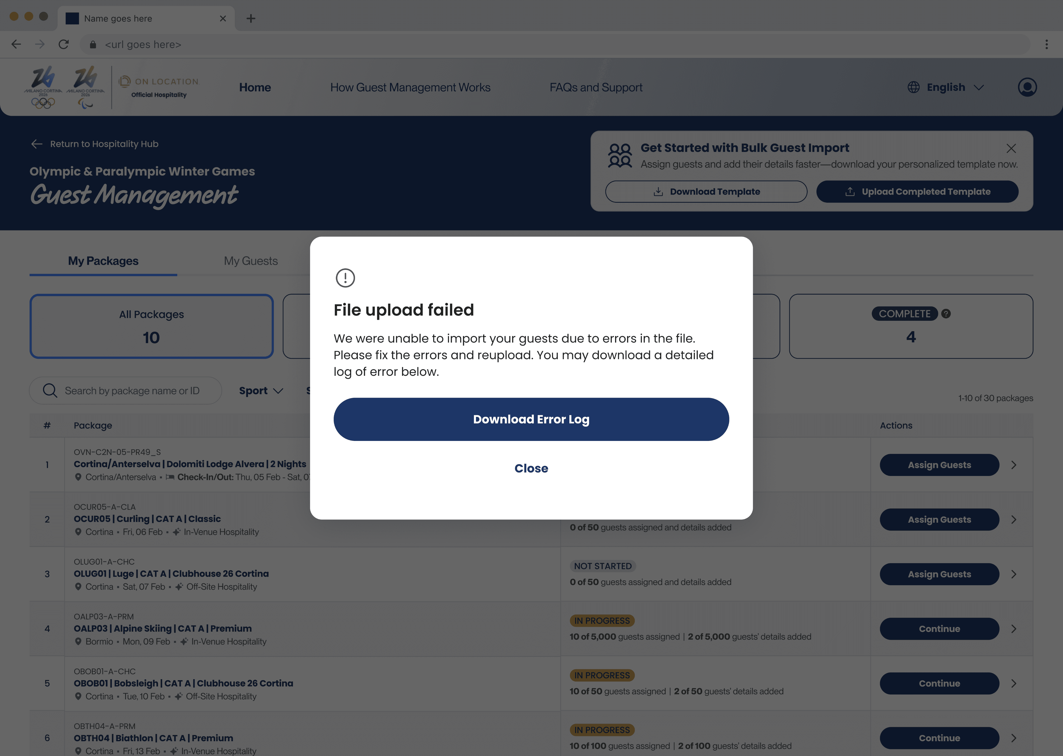 Upload failed dialog