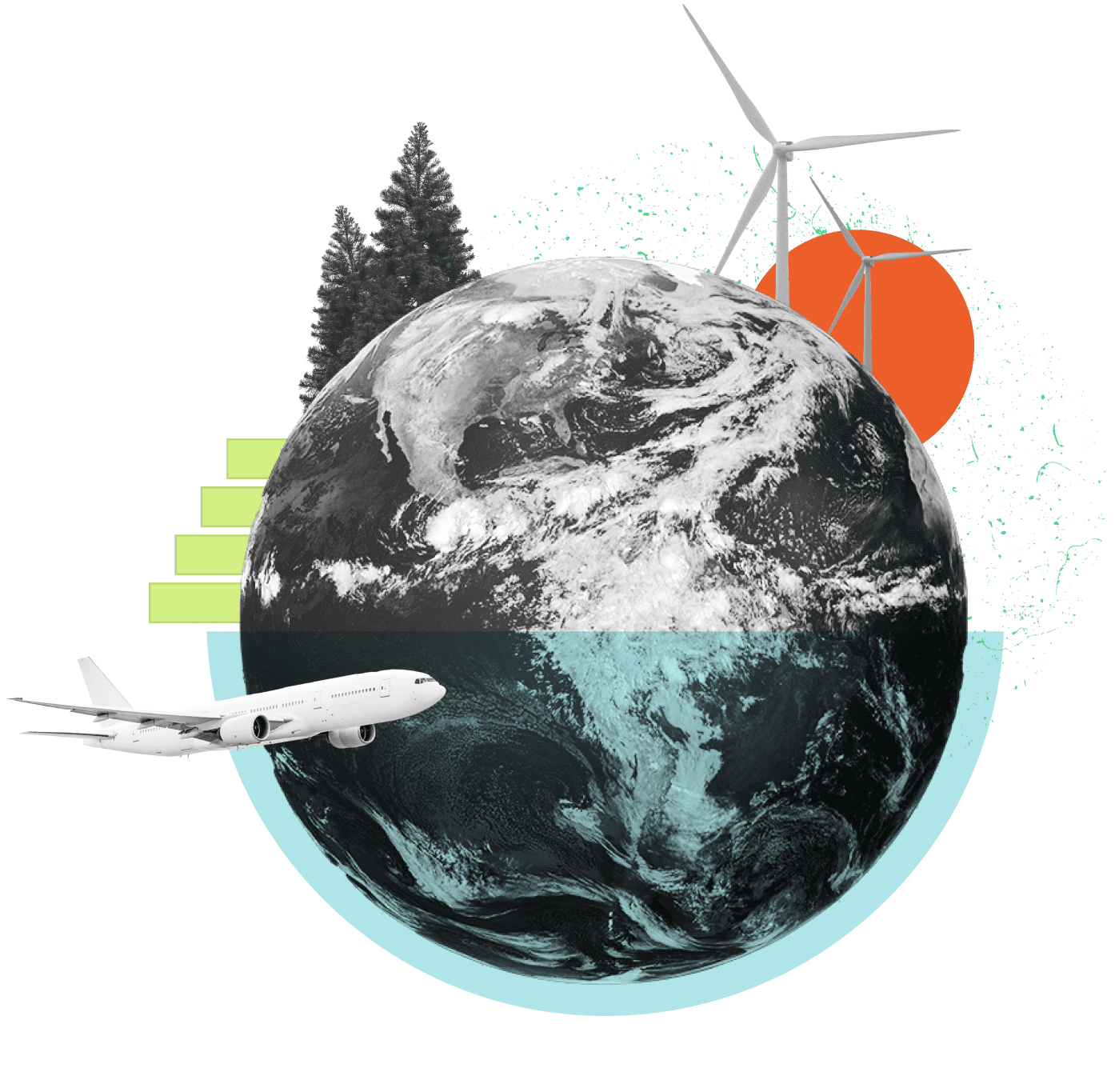 Collage illustration representing global carbon management 