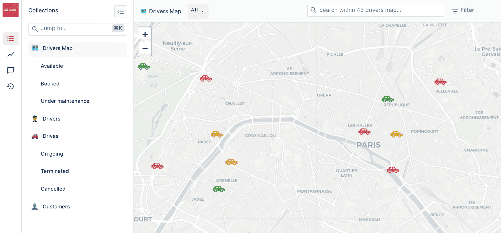 A custom map view in Forest Admin.