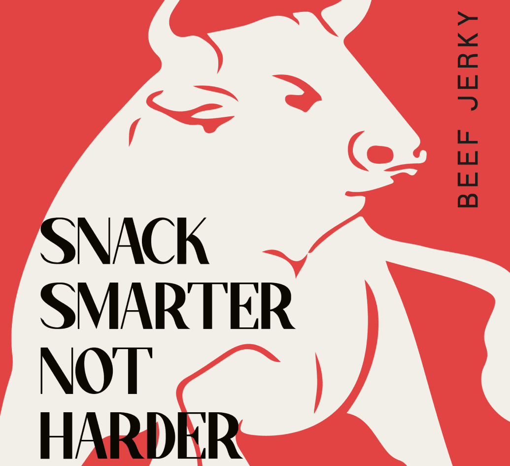 A laptop showcases the Beefa jerky website designed by The Editor Suite . The screen features product packaging against a red and off-white color scheme. The laptop rests on a textured gray surface in front of a chain-link fence, adding a touch of urban grit.