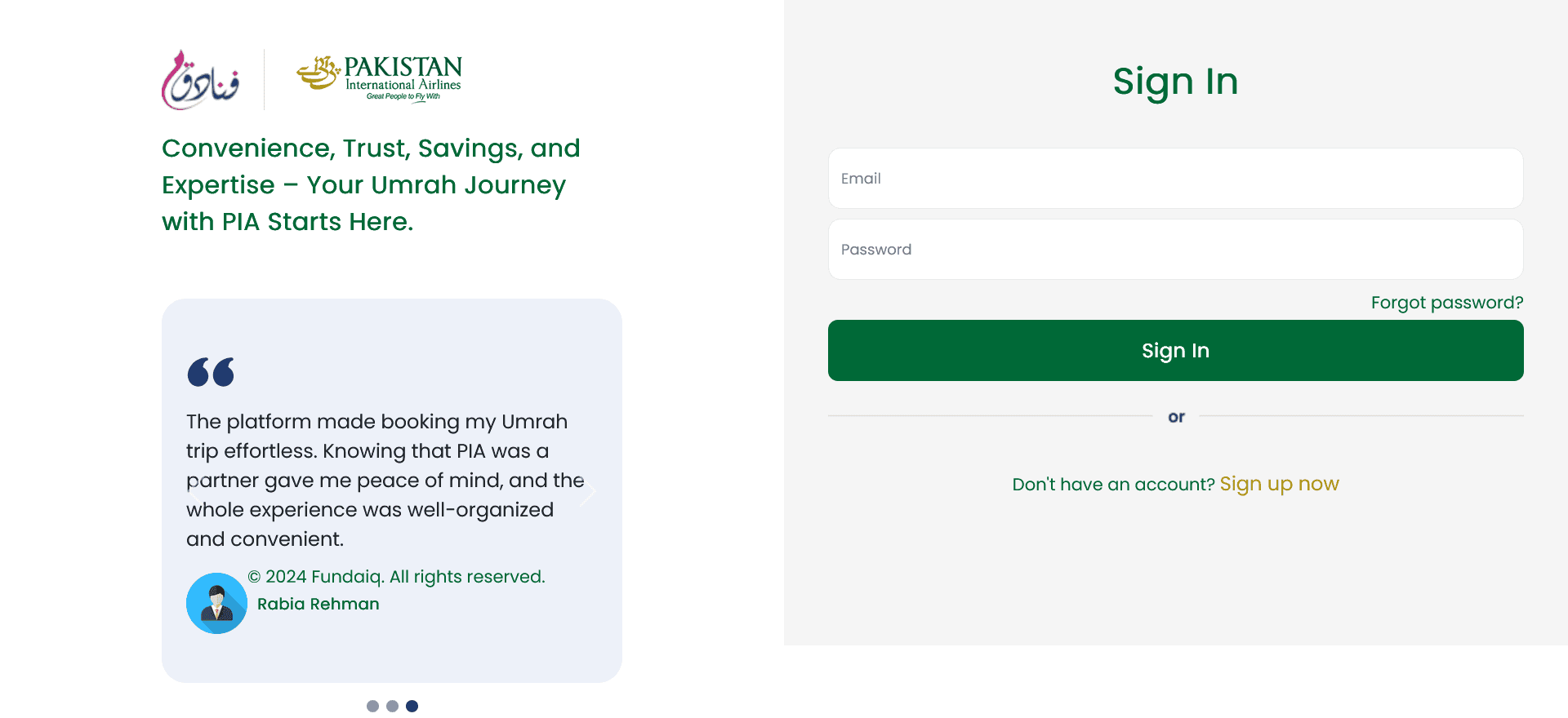 Login - Umrah PIA travel agency website designed by Dreams Agency, Mississauga, Ontario.