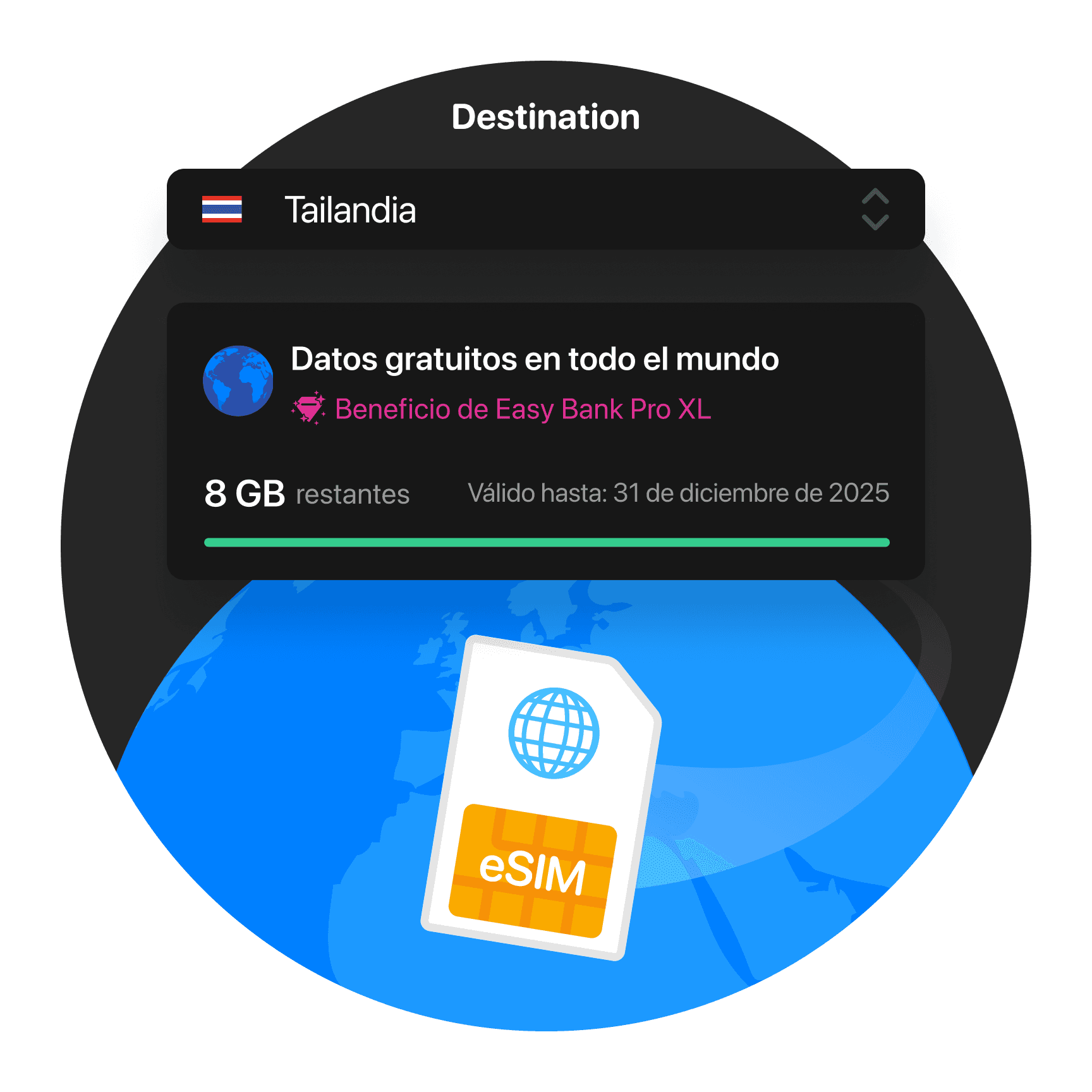 A notification interface with text about data transfer, featuring a circular background and SIM card graphic.