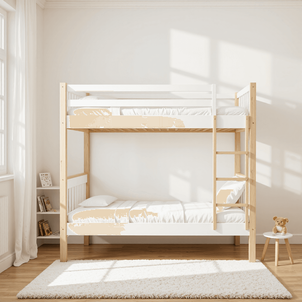 product photography of a bunk bed with a modern design, suitable for children's rooms