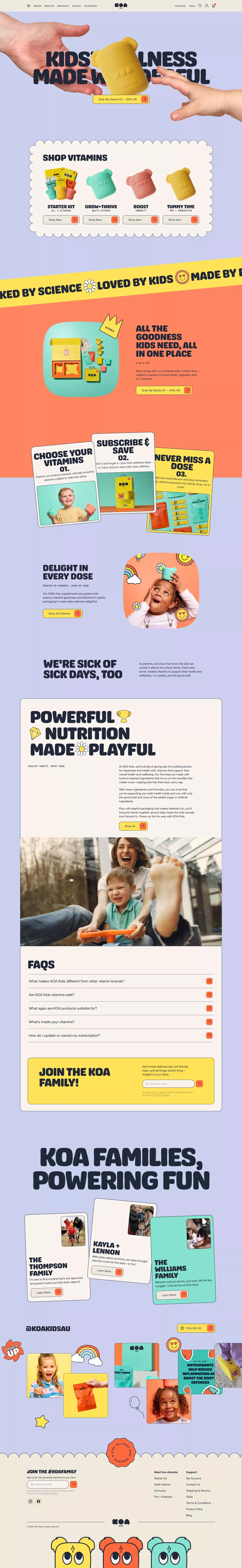 KOA Kids Vitamins ecommerce page screenshot showcasing Ecommerce and Health & Fitness design