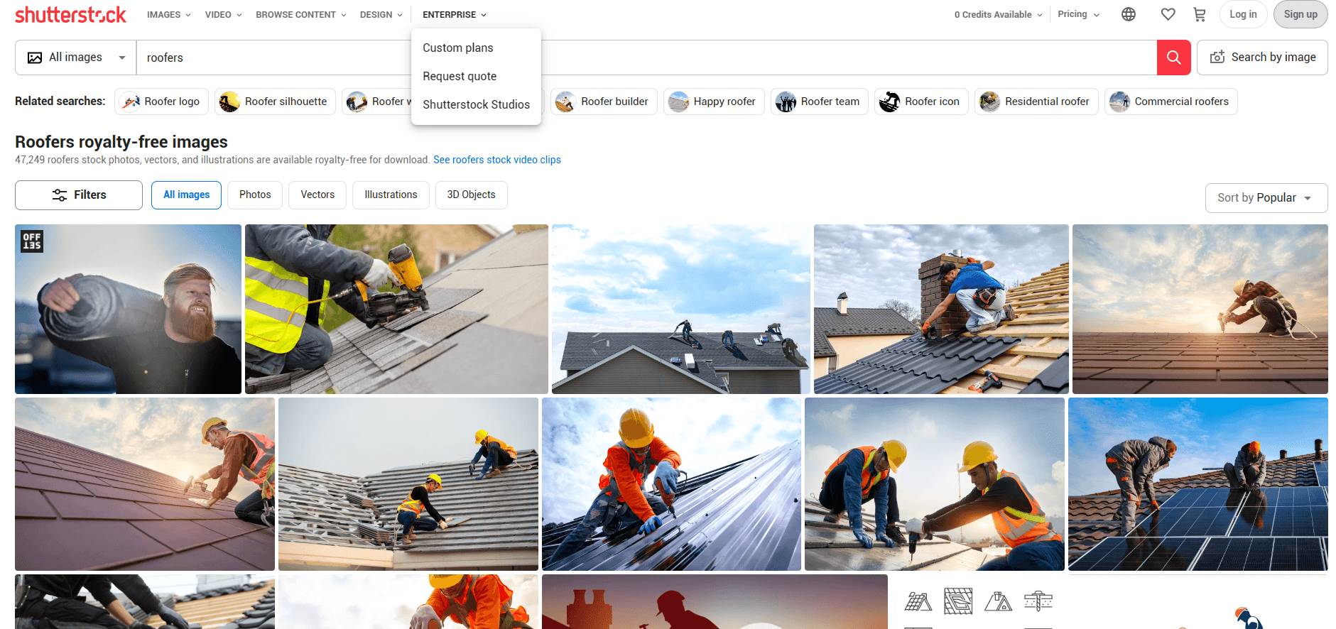 screenshot from shuttershock when searching for stock images