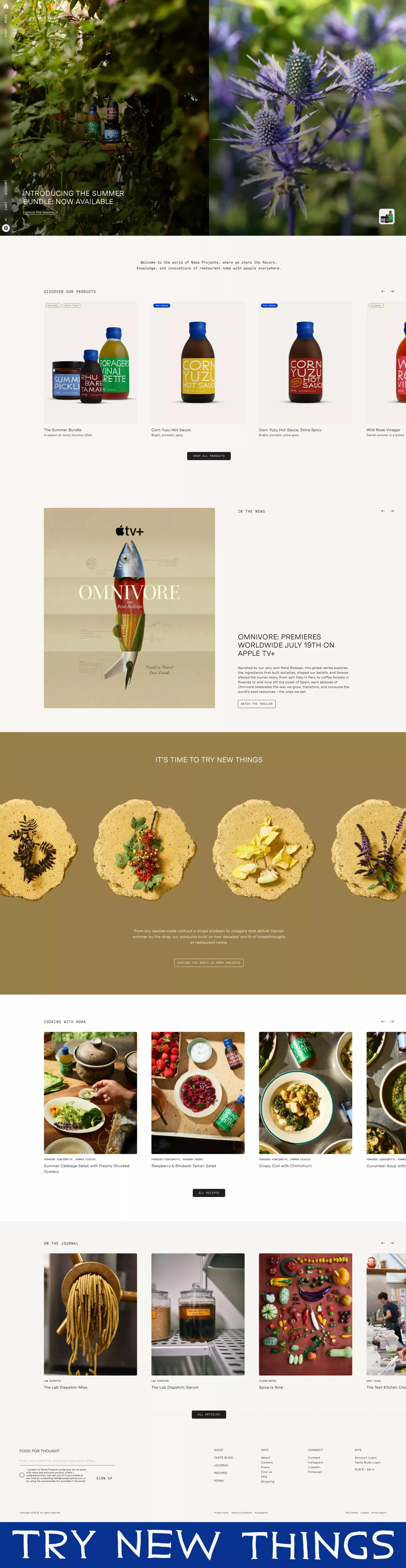 From the noma kitchen to yours · Noma Pr ecommerce page screenshot showcasing Food & Drinks and Nature design