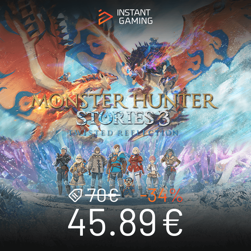 Monster Hunter Stories 3 Twisted Reflection jaquette officielle avec prix Instant Gaming 45.89€, RPG Monster Hunter avec dragons et monstres à collectionner