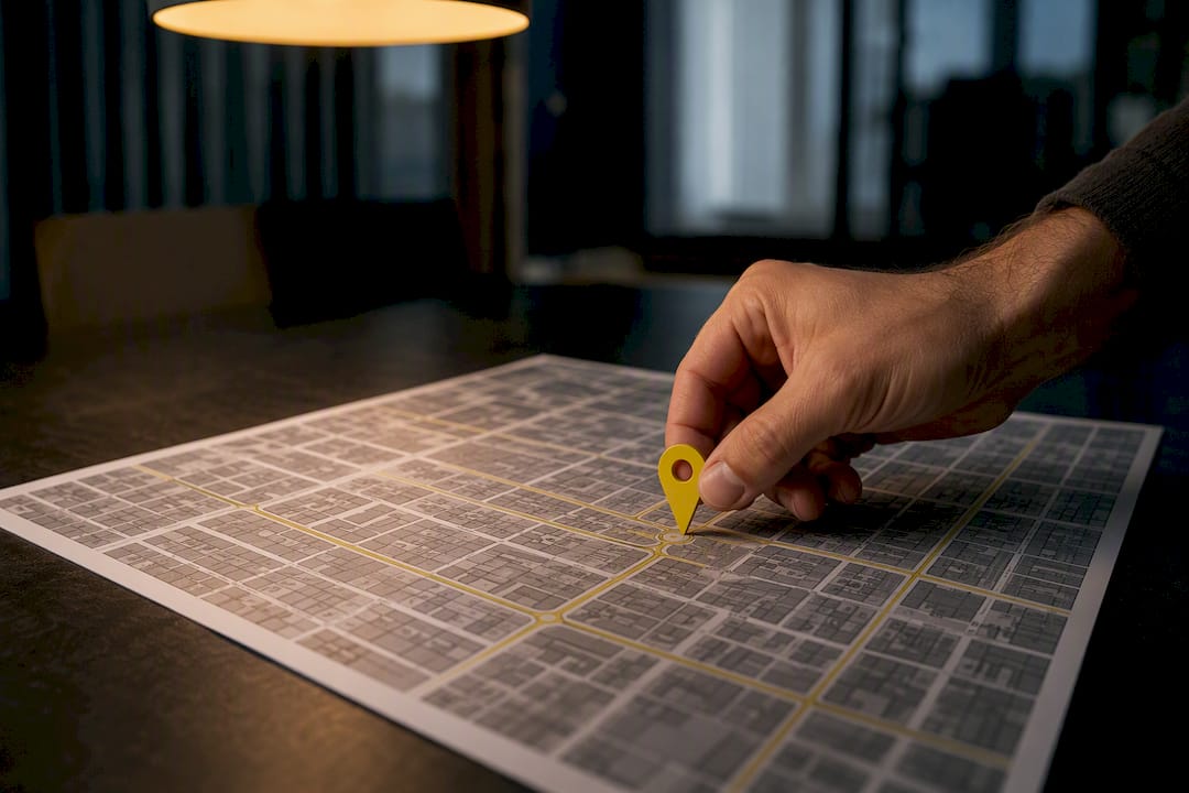 Hand placing location pin on map for SEO targeting